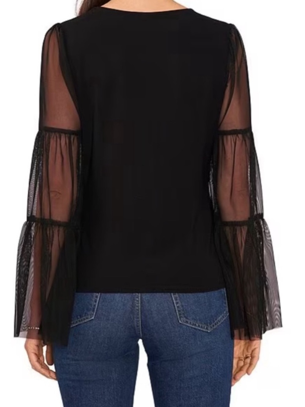 CeCe Black Sheer Tiered Sleeve Blouse - Picture 2 of 6
